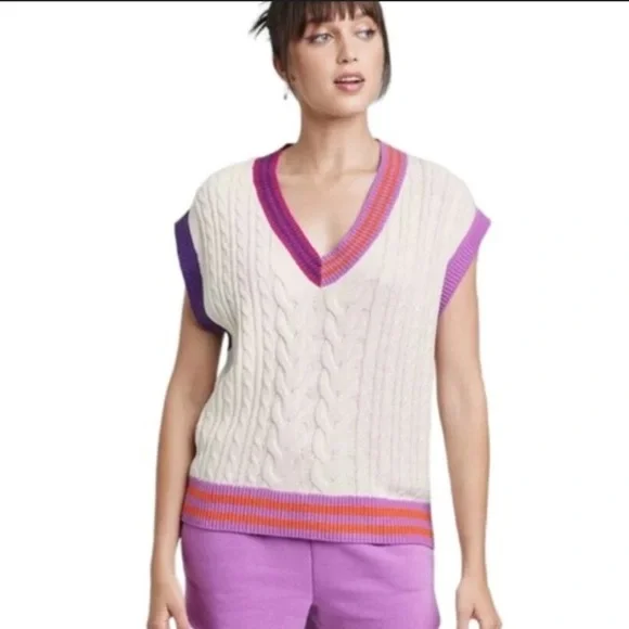 Wild Fable Oversized Vest Stripes Knit Purple Orange Medium - Picture 1 of 5